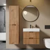 A modern bathroom with a wooden vanity, sink, mirror, and toilet. Náhľad obrázku produktu
