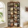 A corner bookshelf filled with decorative items and books, positioned near a window. Anteprima dell’immagine prodotto