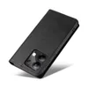 A black leather flip phone case is shown at an angle on a white background. Produktbild-Vorschau