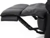 A close-up view of the reclining mechanism and padded footrest of a black recliner chair. Podgląd zdjęcia produktu