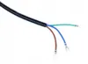 Close-up view of the ends of three wires (blue, brown, and green) extending from a black cable, each with a metal connector. Anteprima dell’immagine prodotto