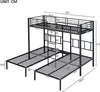 A diagram of a black metal bunk bed with dimensions indicated. Voir les images du produit