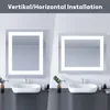Two bathroom vanity setups are shown side-by-side, demonstrating a mirror's vertical and horizontal installation options. Náhled obrázku produktu