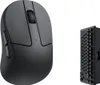 A black wireless mouse and a black accessory are displayed on a white background. Produktbild-Vorschau