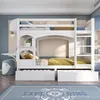 A white bunk bed with a desk and shelves in a child's bedroom. Náhled obrázku produktu