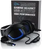 A black and blue gaming headset is displayed in front of its packaging. Náhled obrázku produktu