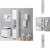 A collage of images showing a white bathroom cabinet in different settings and close-ups. Náhled obrázku produktu
