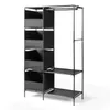 A black fabric wardrobe with a hanging rail and shelves, shown against a white background. Produktbild-Vorschau