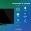 A television screen is shown on the left, with icons and text describing its various connection ports on the right. Produktbild-Vorschau