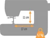 Diagram of a sewing machine with dimensions and weight indicated. Náhľad obrázku produktu