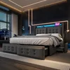 OKWISH Lit Coffre Double 140x200 cm avec 4 Tiroirs et Ports Voir les images du produit 2