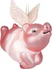 A pink glass ornament of a pig with angel wings. Voir les images du produit