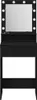 A black vanity table with a lighted mirror and shelves. Voir les images du produit