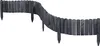 A dark gray wooden garden border with pointed stakes. Voir les images du produit