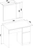 A technical drawing with dimensions of a desk and a mirror. Produktbild-Vorschau