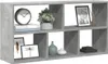 A gray cube shelf unit with various decorative items placed inside. Náhled obrázku produktu