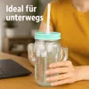 12 Trinkgläser mit Henkel Deckel & Mehrweg Strohhalm Gläser Produktbild-Vorschau 2