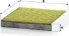 A product shot of a cabin air filter with dimensions labeled. Produktbild-Vorschau