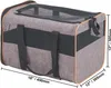 A gray pet carrier with black mesh windows and orange trim, shown with dimensions indicated. Podgląd zdjęcia produktu