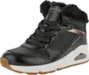 A single black Skechers sneaker with rose gold accents and faux fur trim is shown against a white background. Náhled obrázku produktu