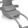 A close-up view of the base of a gray baby swing, showing some buttons and a compartment. Produktbild-Vorschau
