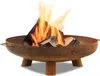 A rusty metal fire pit with burning logs inside, set against a white background. Anteprima dell’immagine prodotto