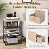A side table with fabric drawers and a demonstration of how to assemble/disassemble the drawers. Podgląd zdjęcia produktu