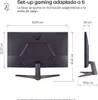 Diagram showing the dimensions and features of a gaming monitor stand. Produktbild-Vorschau