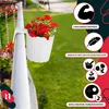 A white flower pot with red flowers hanging on a railing, with marketing text and icons on the right side. Náhľad obrázku produktu