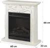A white electric fireplace with decorative carvings and a black insert showing faux logs and flames. Produktbild-Vorschau