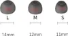 Three different sizes of silicone ear tips for in-ear headphones are displayed with their corresponding sizes and measurements. Voir les images du produit