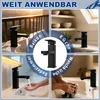 A collage of images showing a black faucet in different bathroom and kitchen settings, with text overlays. Náhled obrázku produktu