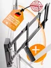 A black electric TV wall mount is shown with a German flag tag and a remote control. Voir les images du produit