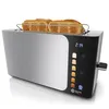 A silver and black toaster with bread inside, shown on a white background. Produktbild-Vorschau