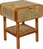 A wooden nightstand with rattan accents is shown against a white background. Produktbild-Vorschau