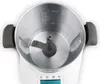 A top-down view of a white and gray thermo-multicooker with its lid open, showing the inner pot and blade. Produktbild-Vorschau