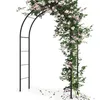 A black metal garden arch covered in pink roses and green leaves, set against a white background. Produktbild-Vorschau