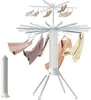 A white drying rack with clothes hanging on it, against a white background. Anteprima dell’immagine prodotto