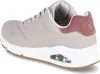 A side view of a gray Skechers sneaker with pink accents. Produktbild-Vorschau