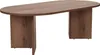 A brown oval coffee table with two rectangular legs, shown from a side angle against a white background. Produktbild-Vorschau