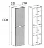 A technical drawing of a tall, narrow cabinet with dimensions indicated. The drawing shows both the exterior of the cabinet with doors and an interior view with shelves. Náhľad obrázku produktu