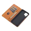A brown leather wallet-style phone case is open, showing card slots and a space for a phone. Produktbild-Vorschau