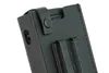 A close-up view of a black leather case with a belt clip. Podgląd zdjęcia produktu