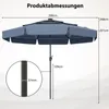 A diagram showing the dimensions of a blue patio umbrella. Produktbild-Vorschau
