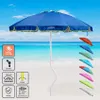 A blue beach umbrella on a sandy beach with the ocean in the background. Several other colored umbrellas are displayed to the right. Anteprima dell’immagine prodotto
