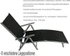 A black and gray lounge chair with text describing its features. Produktbild-Vorschau