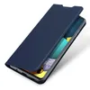 A dark blue flip case for a smartphone is shown from a diagonal angle, with the flip cover partially open to reveal the phone screen. Náhled obrázku produktu