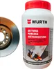 A product shot of a bottle of anti-corrosion coating next to a rusty brake disc. Produktbild-Vorschau