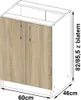 A diagram of a kitchen base cabinet with dimensions indicated. Anteprima dell’immagine prodotto