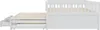 A white wooden daybed with an extended trundle bed and drawers, shown from the side against a white background. Produktbild-Vorschau